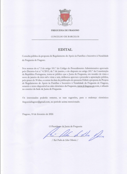 Regulamento de apoio &agrave; Natalidade  - discuss&atilde;o p&uacute;blica