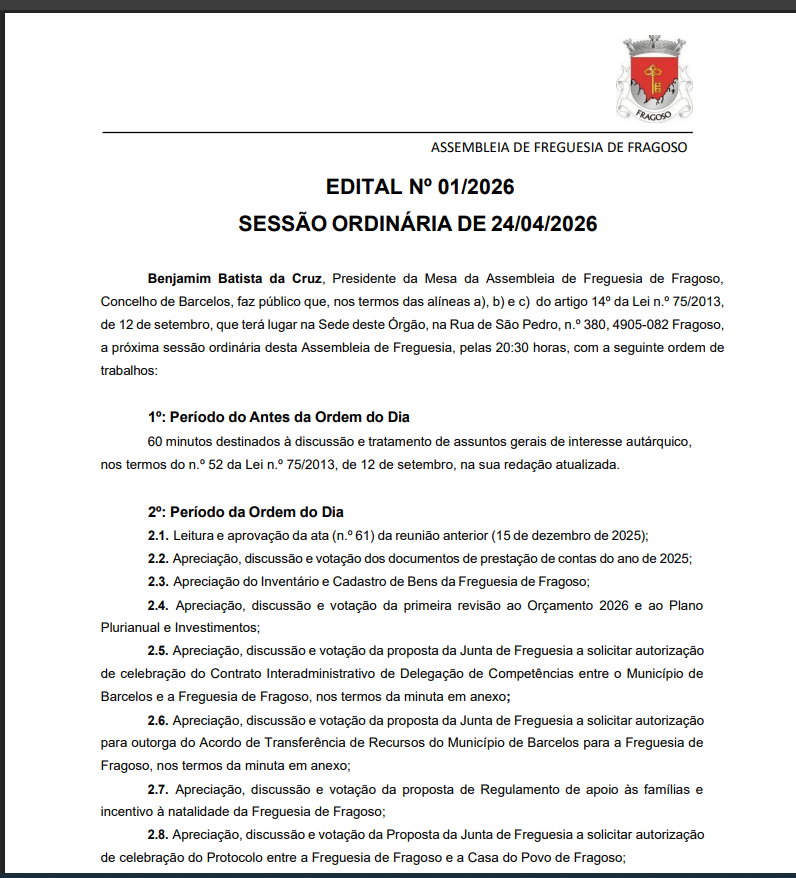 Sess&atilde;o ordin&aacute;ria 01/2026